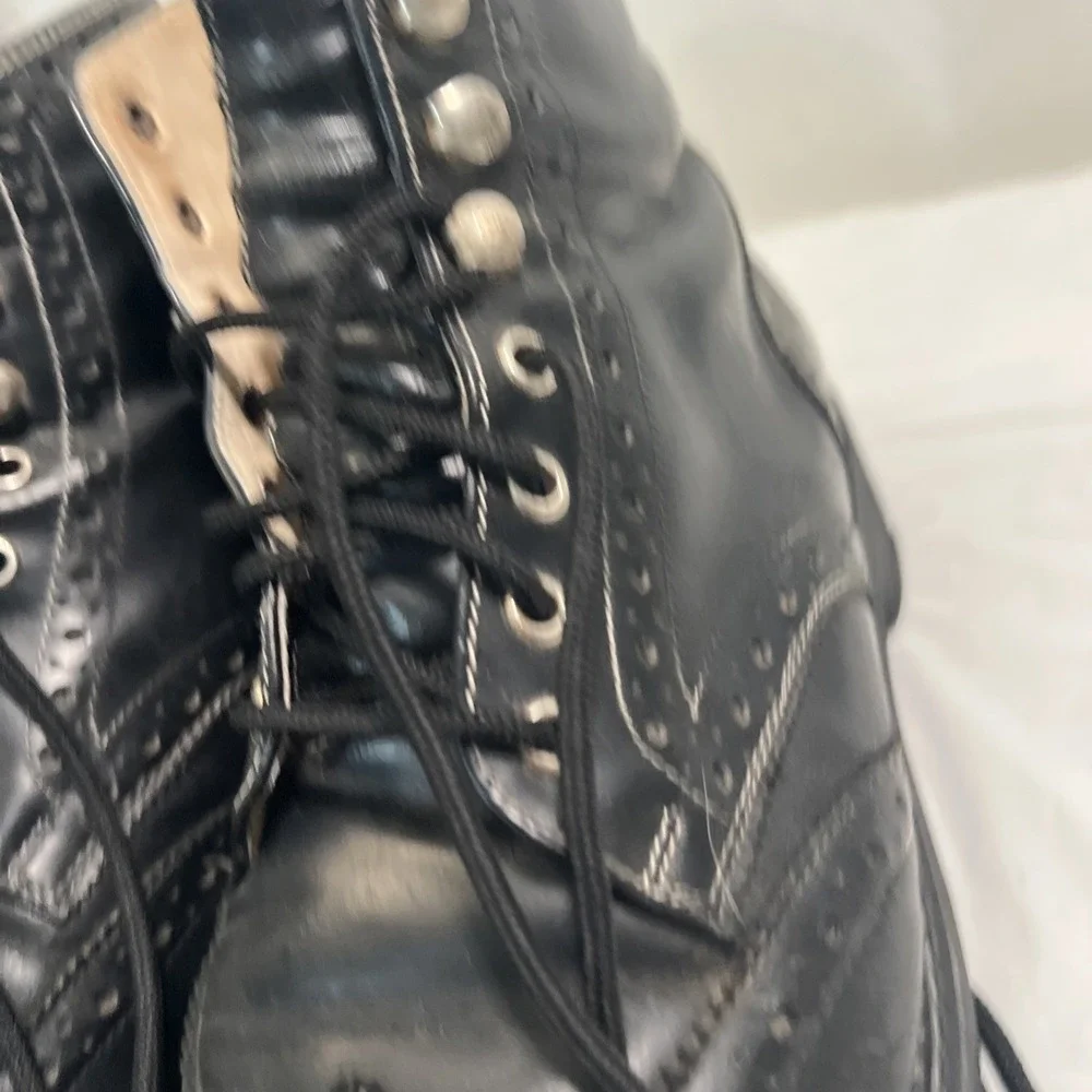 VTG Y2K 90s John Fluevog 7th Heaven Lace Up Black Boots Leather 10 Poland Moto
